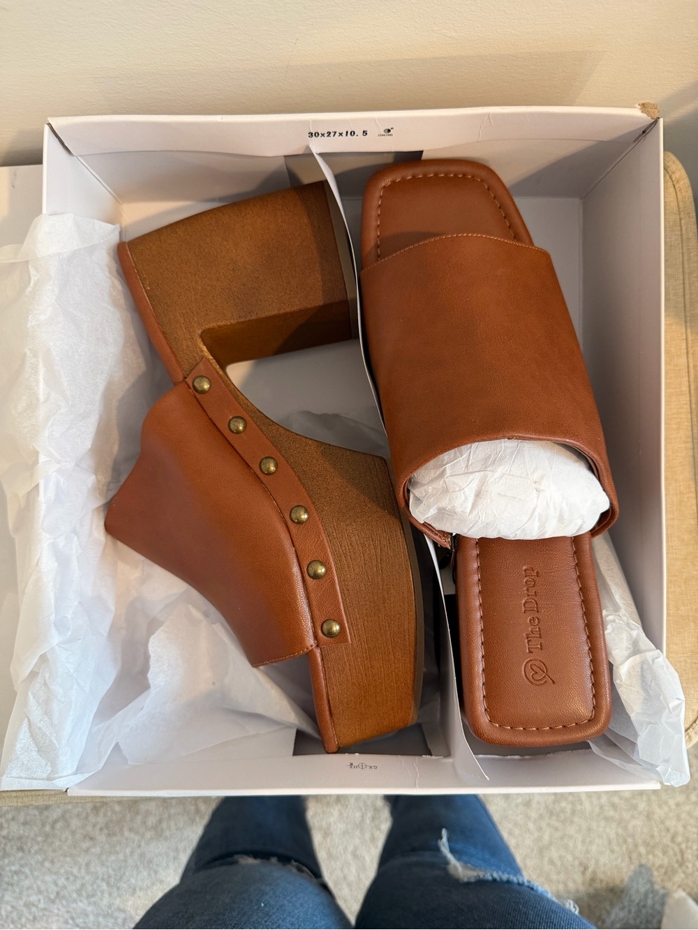 The Drop Tan Studded Platform Slide Mules